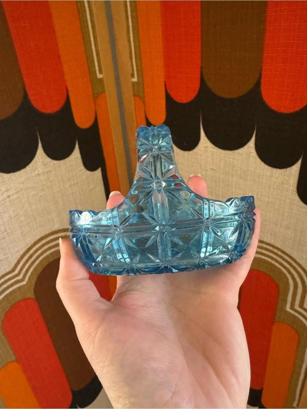 Blue Pressed Glass Handled Basket - Decorative Home Accent